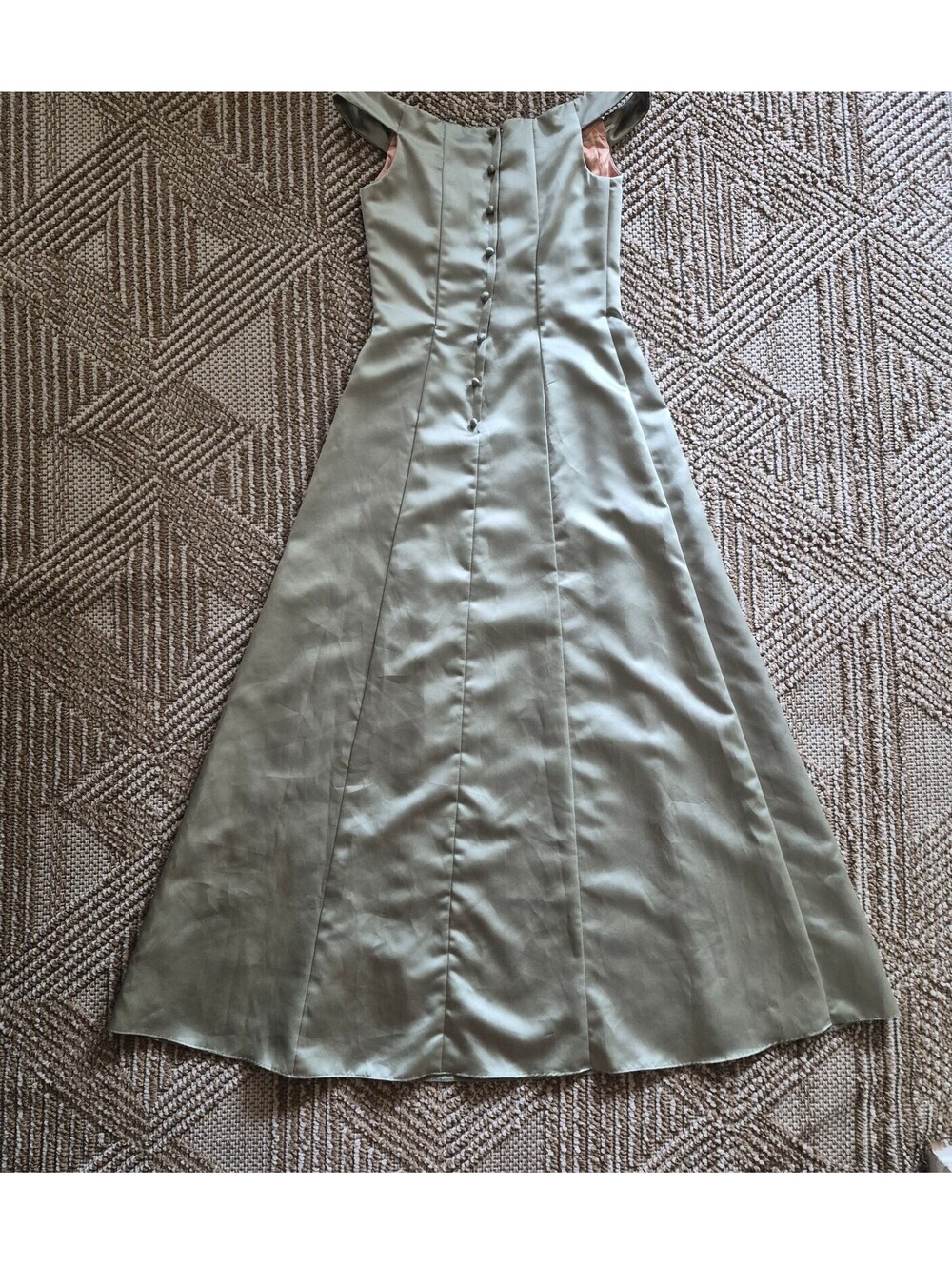 VTG 90s JESSICA McCLINTOCK Sage Green Satin Off Shoulder Gown Maxi Dress Formal